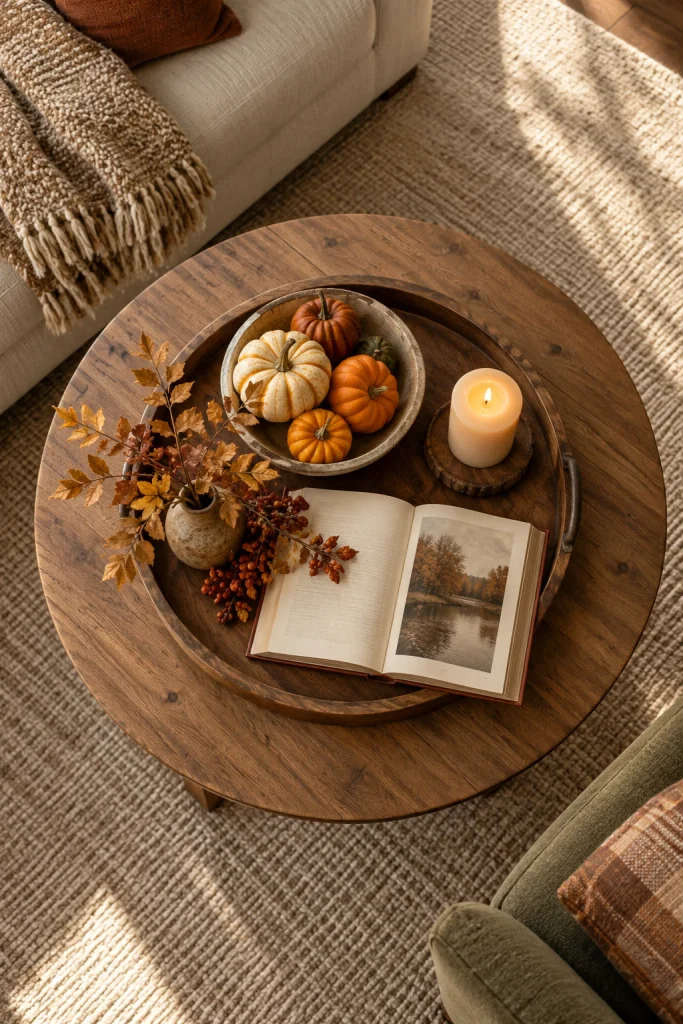 Coffee table tray styled for Thanksgiving