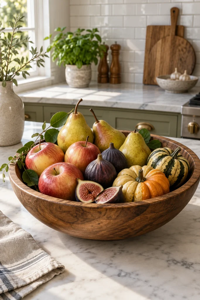 Produce bowl as Thanksgiving kitchen decor